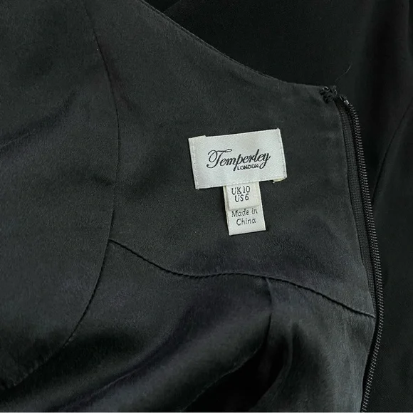 Temperley London Black Empire Waist Babydoll Bib Dress | Puff Sleeve Silk Lined - Picture 6 of 7